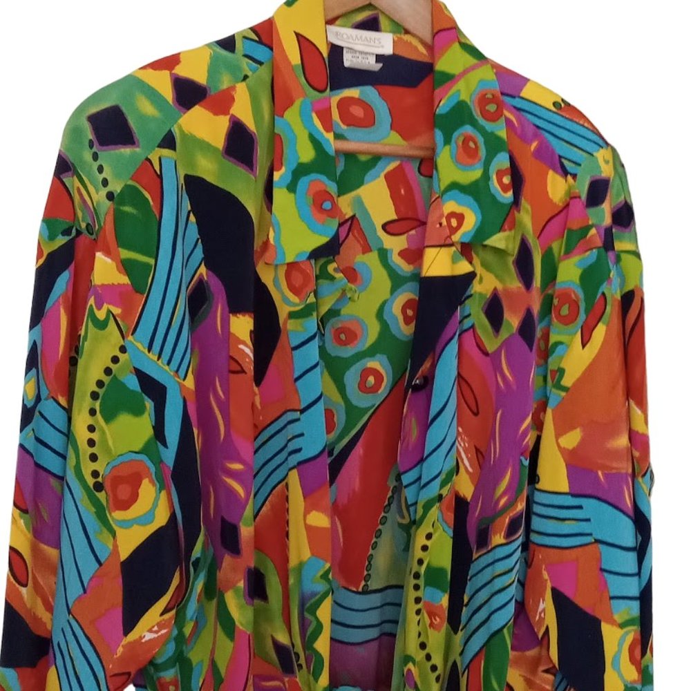 Euc | Multi Color | Light Wt | Button Up | Collar… - image 3